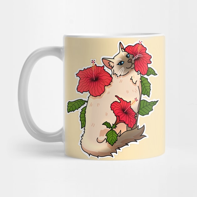 Siamese cat and hibiscus/cayenne/poppy flower by Shyni